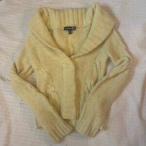 Bebe Y2K Vintage Daisy Yellow Flecked Chunky Cable Knit Cardigan Sweater M 2001